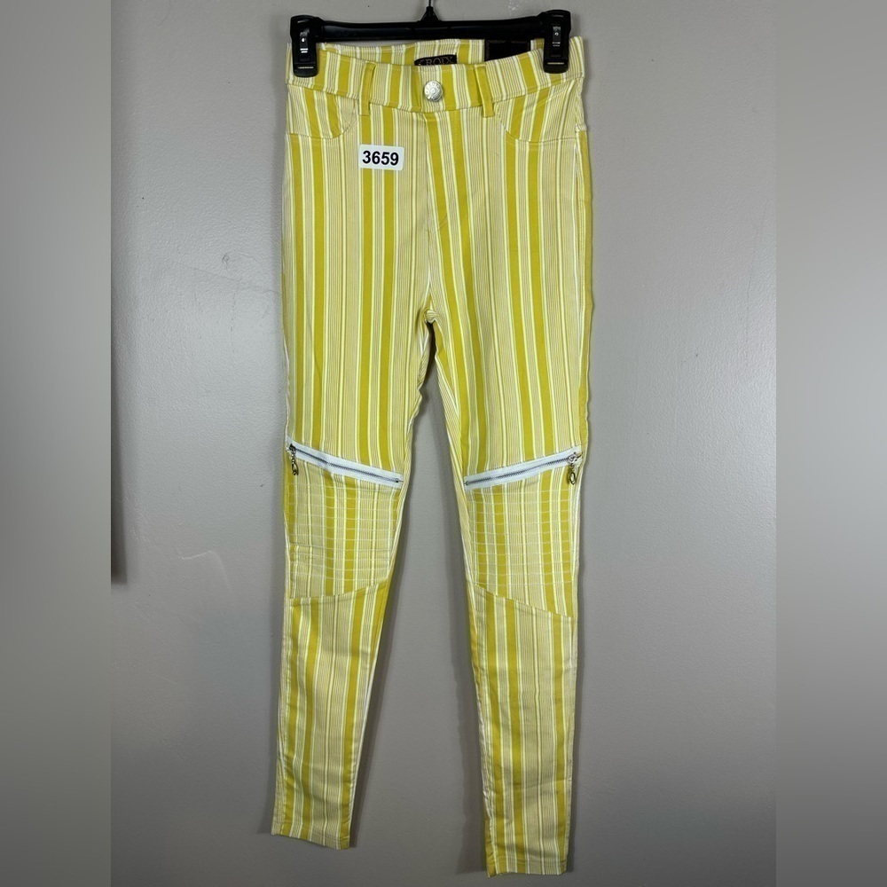 KROIX S/M nwt yellow / white strip 12-1/2. W 10” rise inseam 28 premium denim